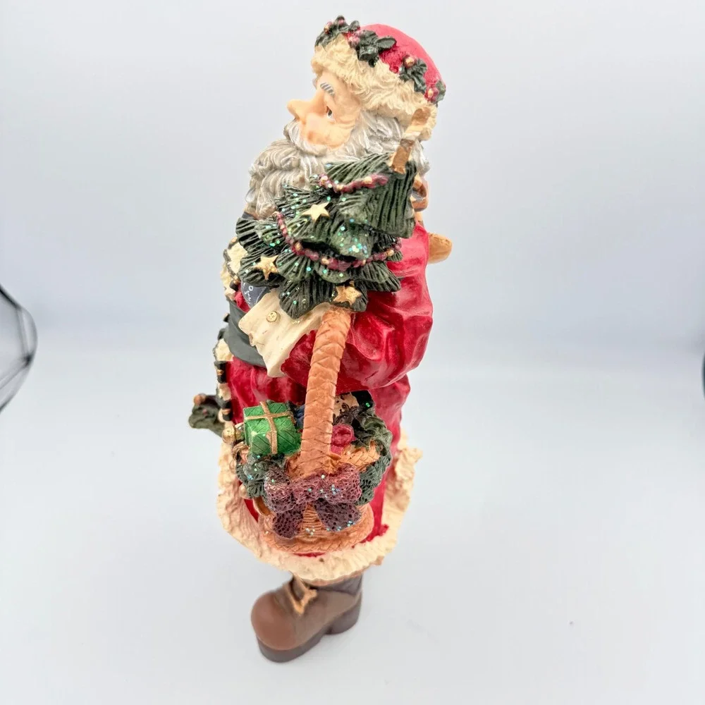 Vintage Resin Santa Claus Figurine Christmas Tree & Gift Baskets 12 Inch